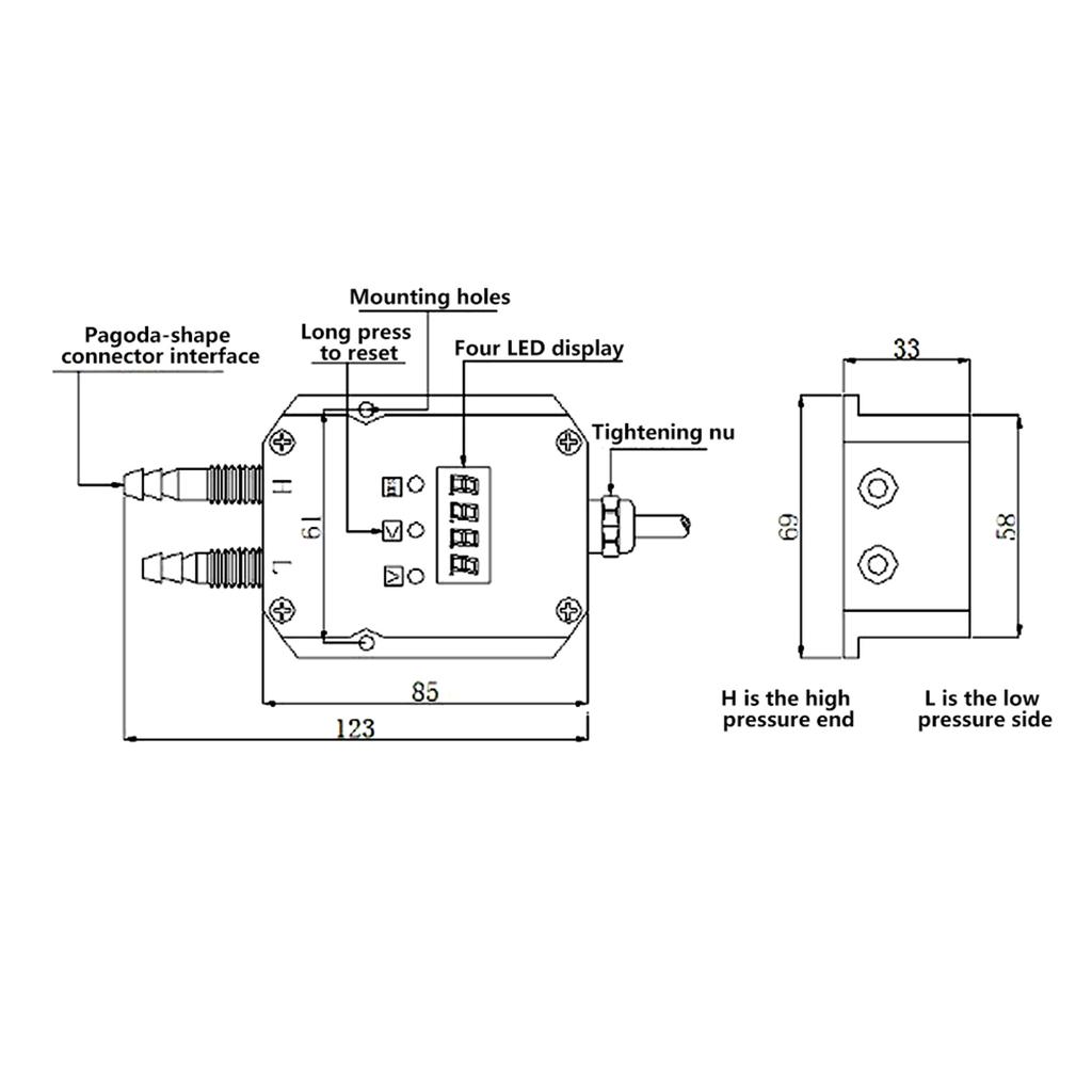 LCD Intelligent Digital Air Transmitter Air Pressure Sensor DC 24V 4 20mA for Ward Ventilation+ 500Pa