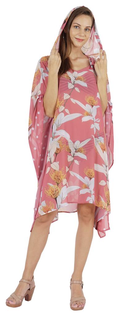 Moomaya Women  s Short Hoodie Kaftan Loose Tunic Kimono Sleeve Mini Beach Cover Up