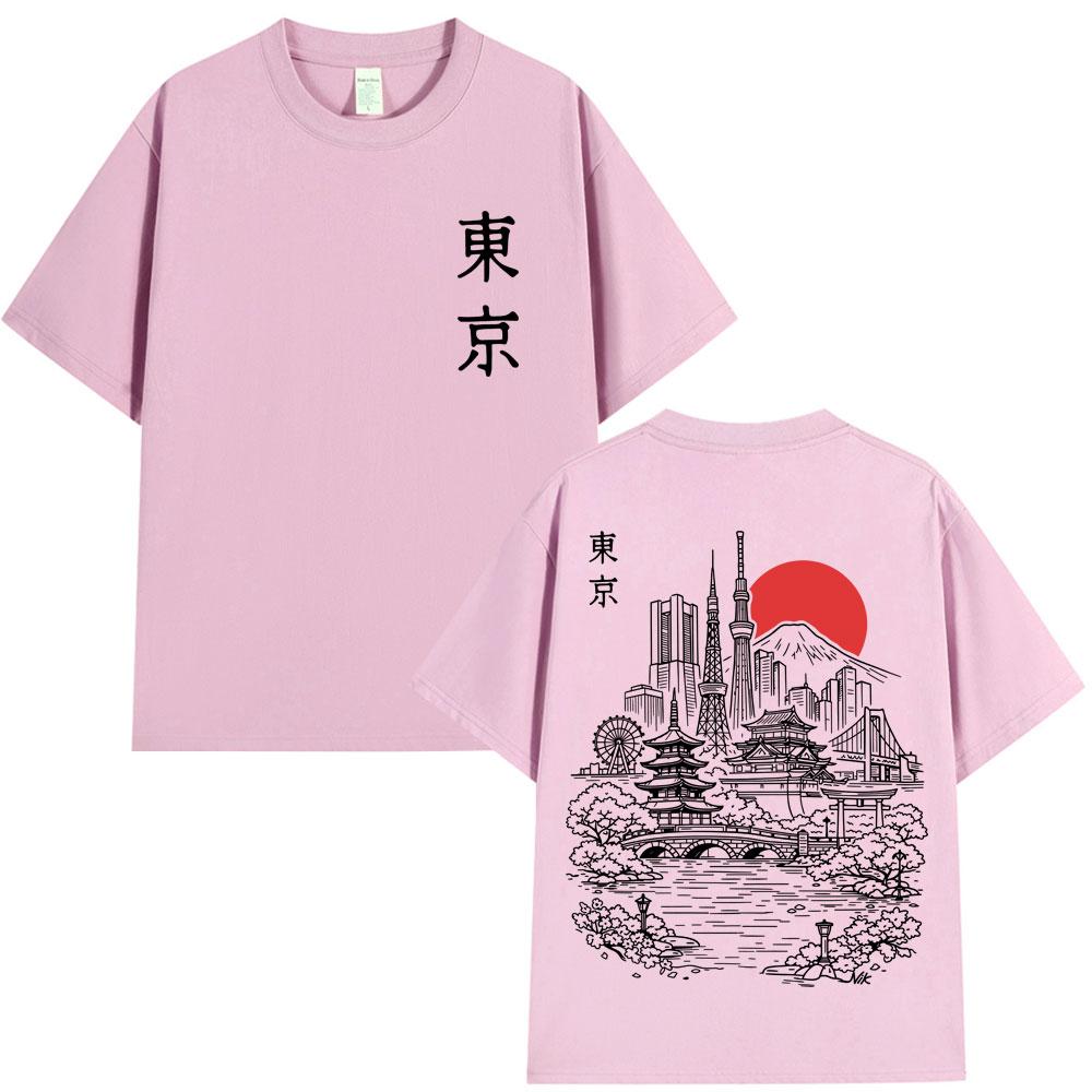 Japanese Tokyo Style Sakura Travel Graphic T Shirt Unisex Women Fashion Harajuku High Quality T-shirts Loose Cotton Casual T-shirt