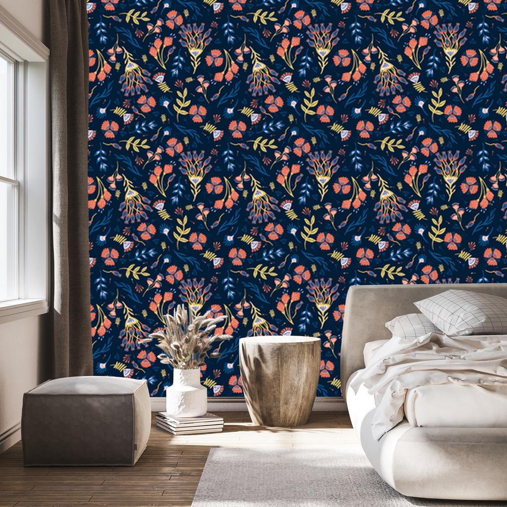 Meadow Flowers Wallpaper In Boho Style for Living Room and Bedroom 50x1000