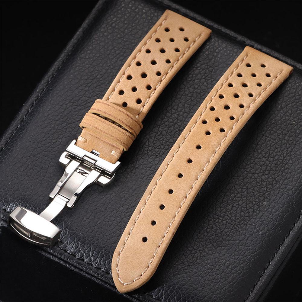Universal Genuine Cowhide Watch Band Butterfly Buckle Vintage Straps for Men Women Breathable Bracelet Belt 18/20/22mm Wristband