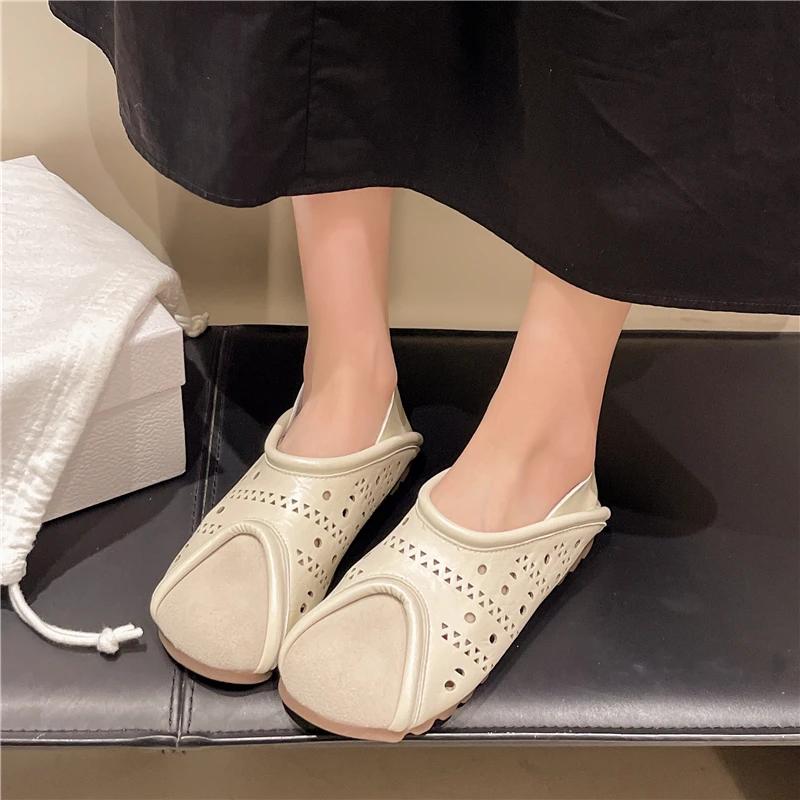 

2025 Лето Новая Мода Туфли с Круглым Носком Мягкая Подошва Нескользящие Сандалии Балетки Дышащая Повседневная Спортивная Женская Обувь 35 бежевый