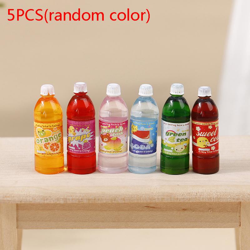 5Pcs Dollhouse Miniature Food Play Cartoon Soda Fruit Juice Drink Model Prop Set