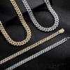 A European, American, Copper Inlaid Zircon 10mm12mm Full Diamond Flip Buckle Cuban Chain Necklace Heavy Industry Design