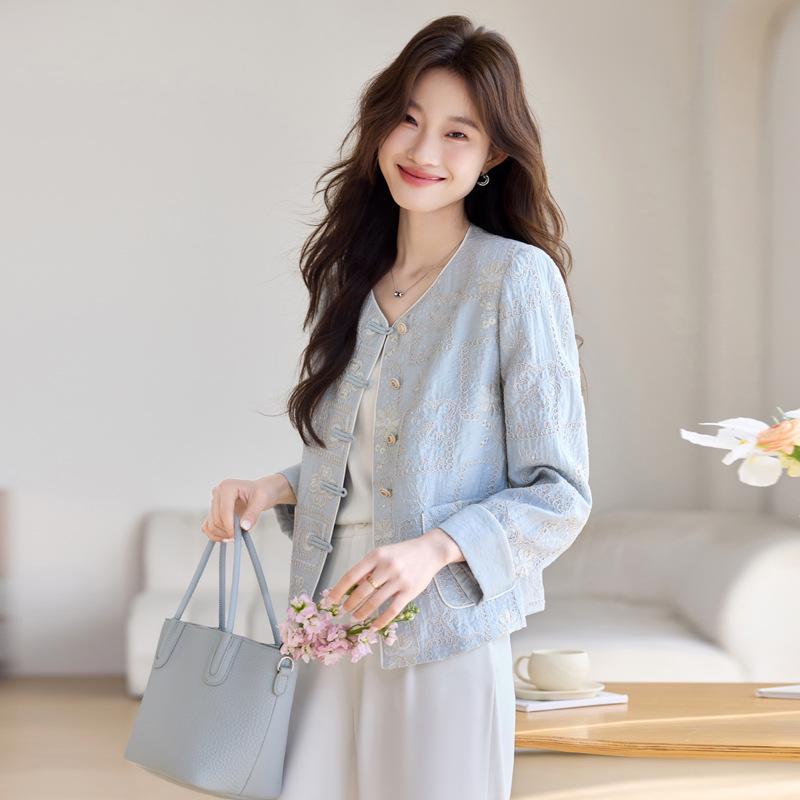 

Женское ретро-вышитое пальто - Мода весна/осень 2025 для молодежного образа Large синий