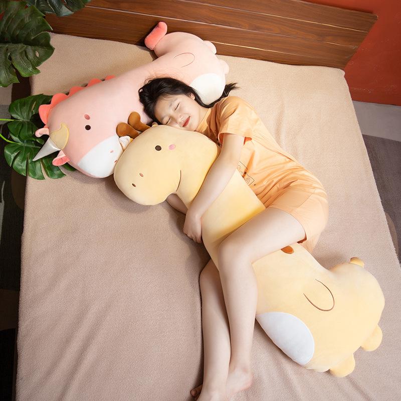 Cute dinosaur animal long throw pillow girls sleep legs big goose plush doll pillow removable doll