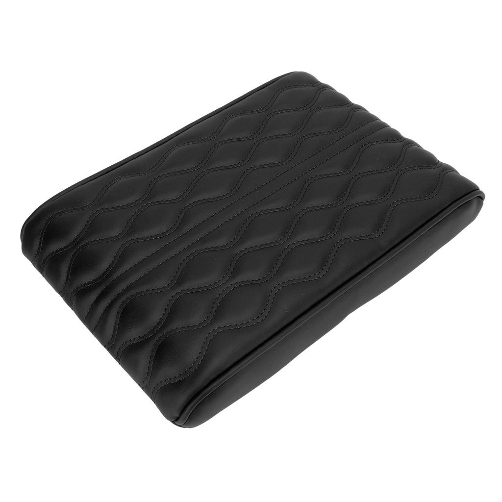 Center Console Armrest Cover Pad Universal PU Leather Waterproof Elastic Strap for SUV Truck Car Black