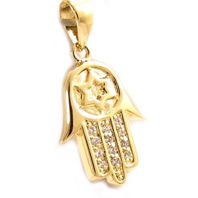 [L4376] - Gold Plated Pendant 'Hand of Fatma' Golden