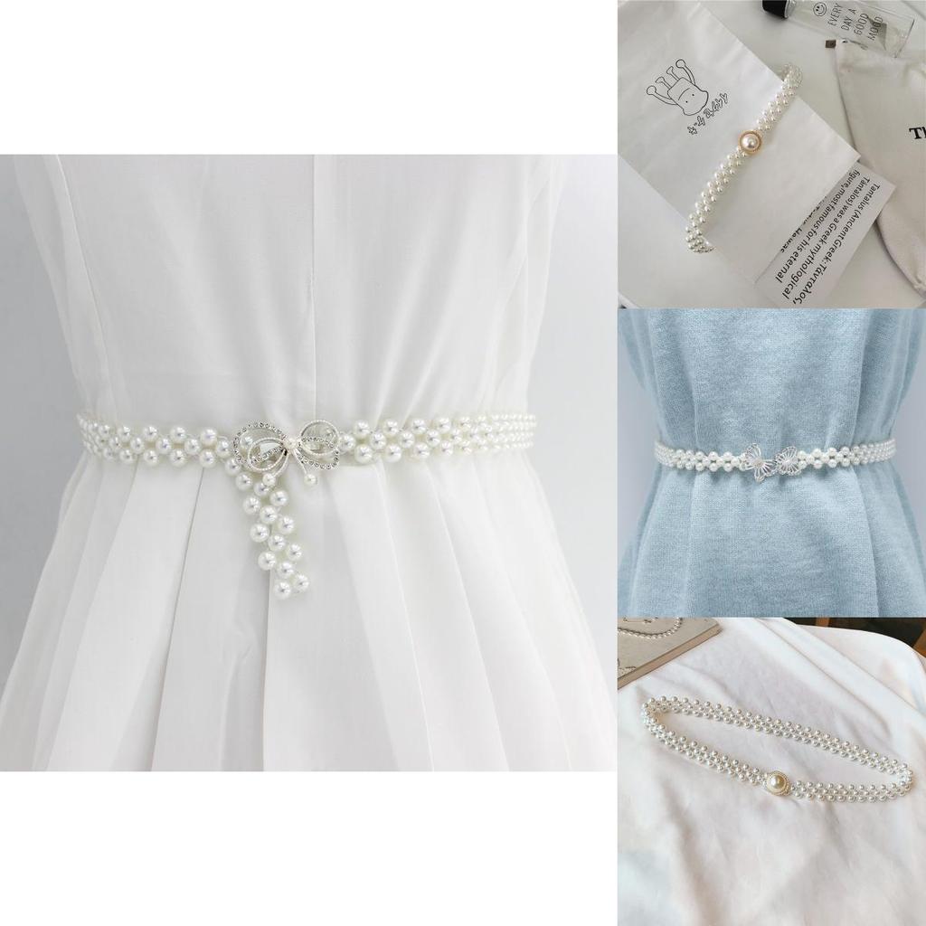 Stylish Beaded Elastic Waist Belt Designed For Women With Large Pearls Rhinestones And
