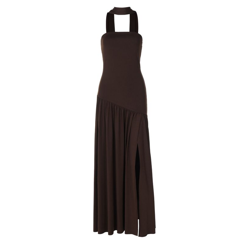 and American Cross-Border New Fashion Women's Clothing: Stylish and Elegant Strapless Slim-Fit Solid Color Slit Backless Dress with Elegant Ribbons