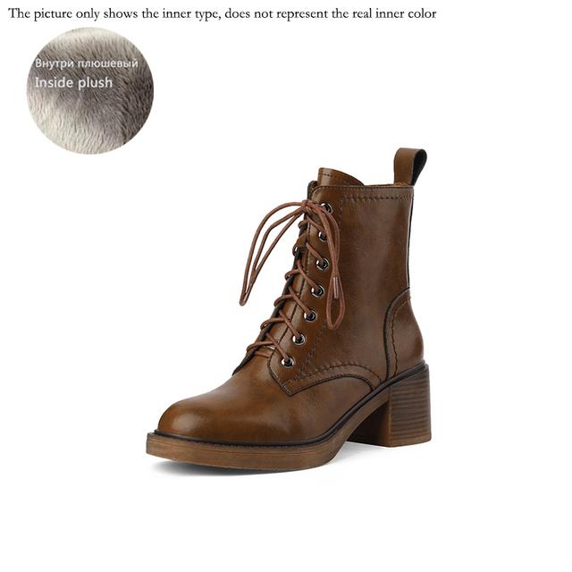 

Осенняя обувь, женские сапоги, женская обувь на массивном каблуке с квадратным носком, современные ботинки из натуральной кожи в стиле ретро, ​​короткие сапоги, зимние ботинки на каблуке 40