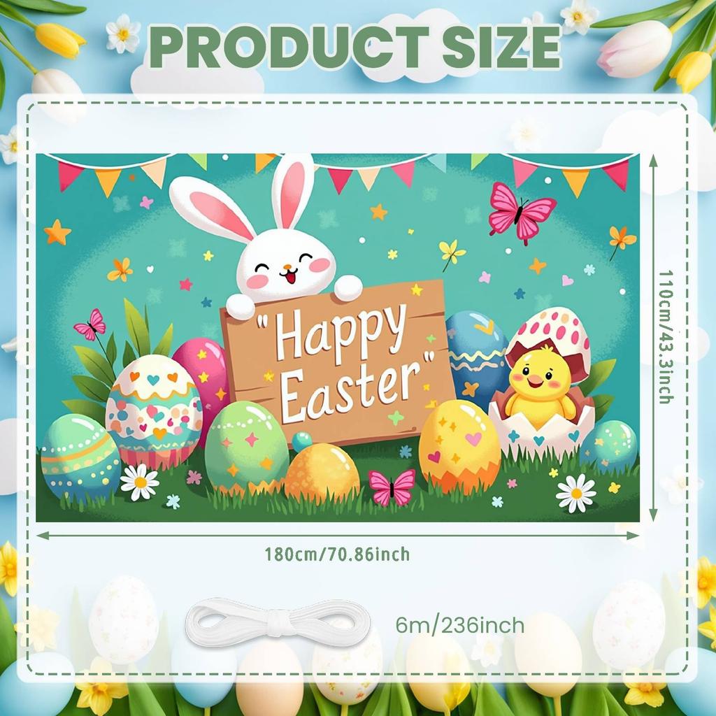 Easter Party Backdrop Colorful Pennants Spring Celebration Background Egg Decor Background Cute Patterns Easter Banner For Photo