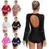 Body da donna per Danza Latina Tango Brillante Strass Frange Scollo a V Manica Lunga Cut-out sulla Schiena