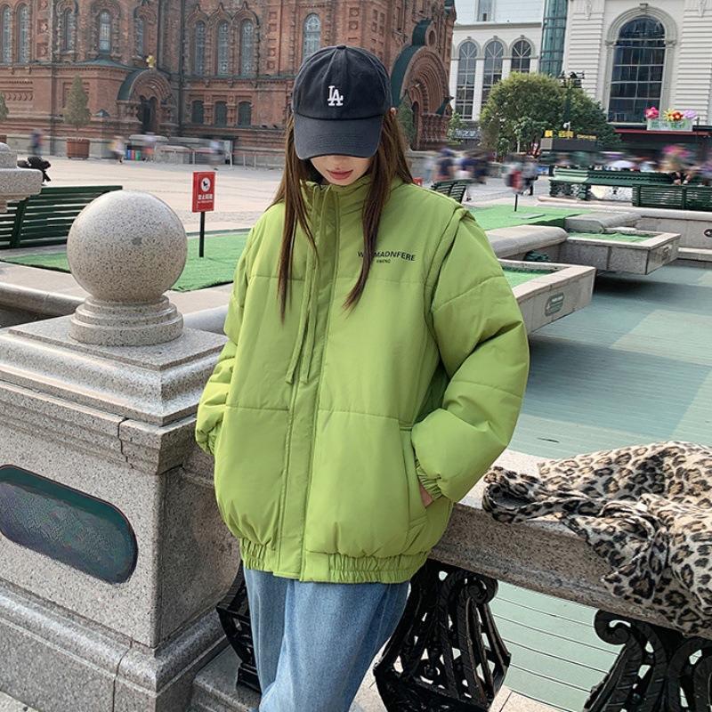 

Зимняя мода Утепленная хлопковая одежда Женские рукава съемные Мужская и женская одинаковая Свободная теплая куртка XL зелёный