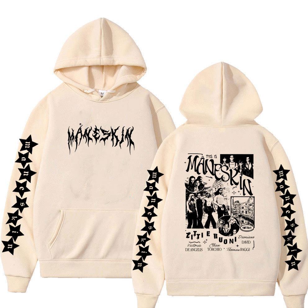 Italian Rock Band Maneskin Double Sided Graphic Print Men's Autumn Fleece Hoodie Loose Long Sleeve Fashion Streetwear Sportwear