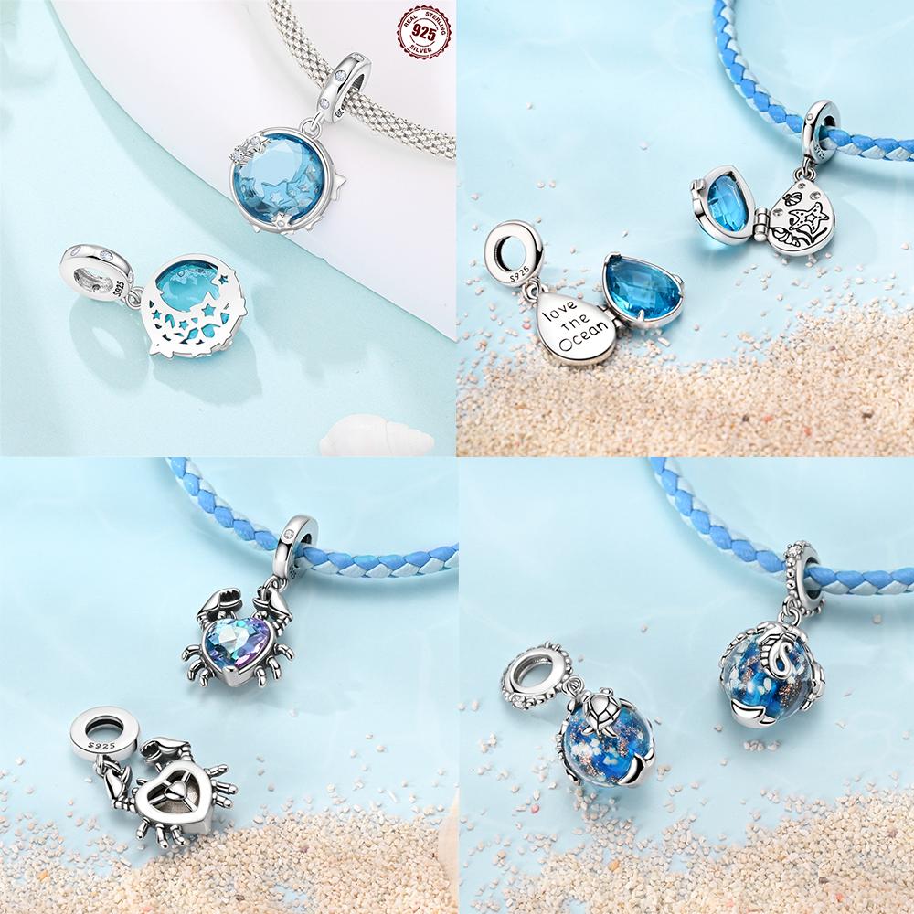 Silver 925 Colored Zircon Heart-shaped Pendant Beads Charm Fit Bracelet Jewelry Making Fine Gift for Women