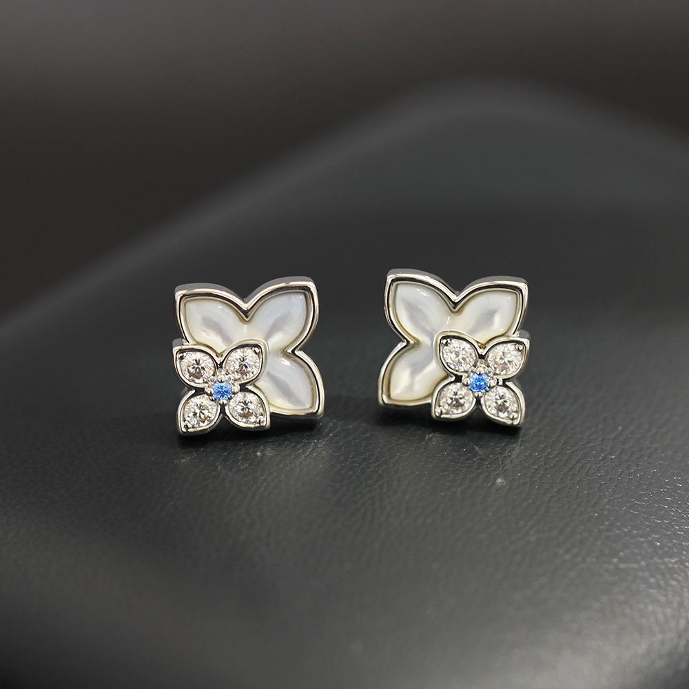 European and American niche classic diamond-encrusted four-leaf clover fritillary stud earrings temperament versatile four-color 925 silver needle ear