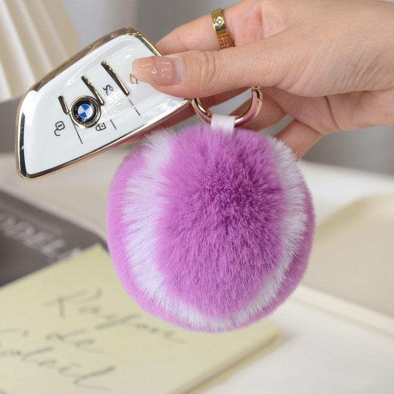 Cute Tennis Ball Key Chain Rabbit Fur Ball Key Chain 8cm Pompons Keychain Plush Bag Charm Girl's Gift Keyring Accessory Key Ring