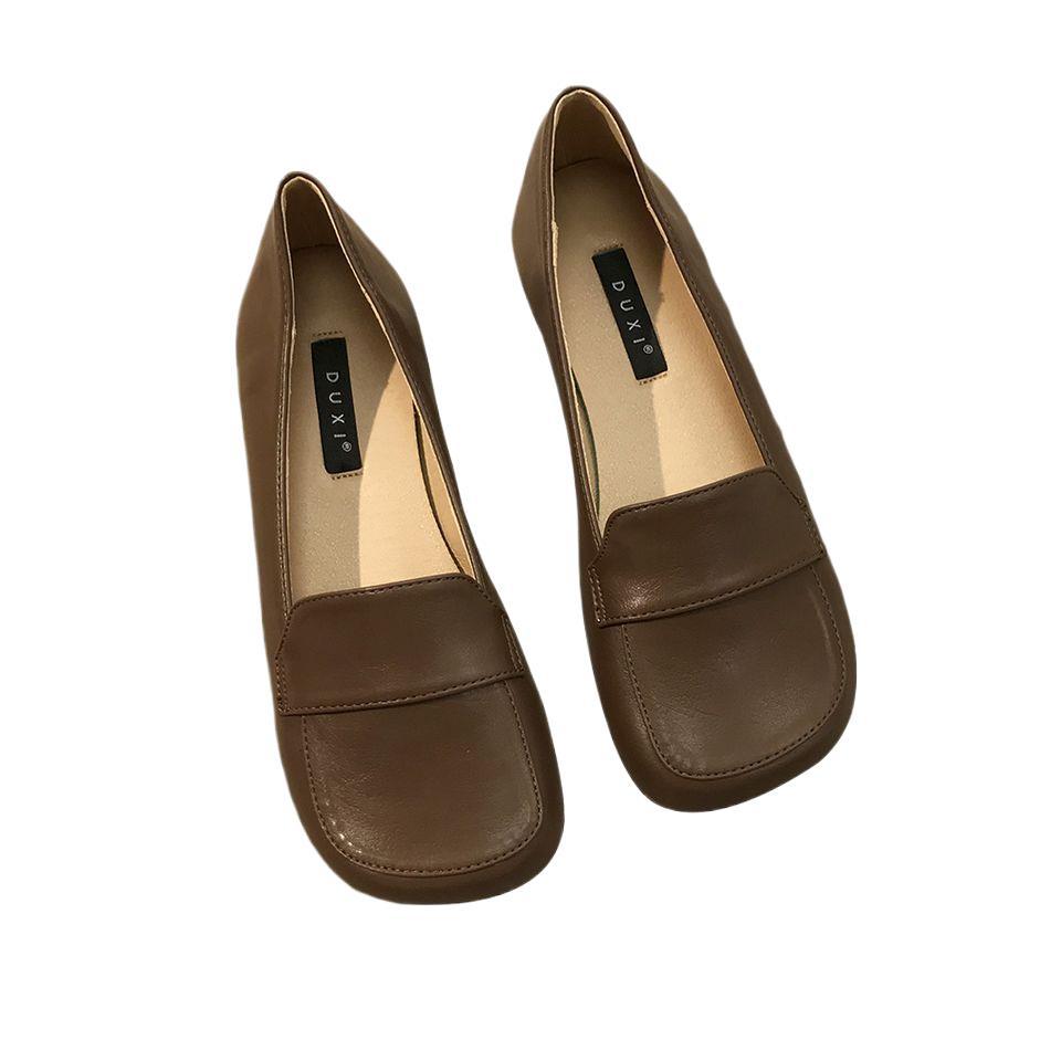 Retro round head soft leather small leather shoes female 2025 spring new fairy gentle shallow mouth flat bottom loafers night wind fat