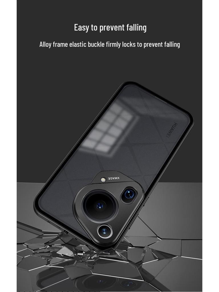 Huawei Pura70 Pro Metal Frame Frosted Snap-Button P60 Back Panel Phone Case for P80 Ultra