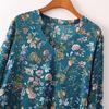 Women Casual Long Sleeve V-neck Floral Print Shirt Chiffon Blouse Irregular Top