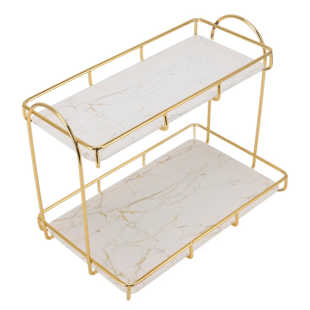 Bathroom Storage Rack Gold White 2 Tier Makeup Shelf Humanized Structure Anti Slip Counter