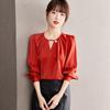 2025 Spring Women's Long Sleeve Chiffon Blouse - Slimming, Belly-Covering Top
