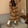 Hooded long sweater women's contrasting stripes straight knit temperament soft waxy lazy style retro dress women