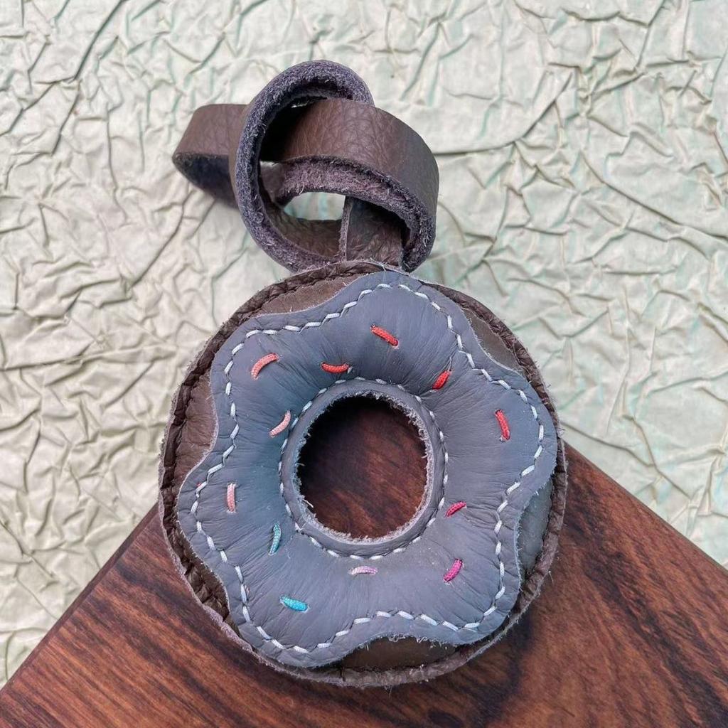 Handmade Donut Bag Pendant Genuine Leather Bags Keychain for Handbags Interesting Stylish Luxury Design Bag Accessories