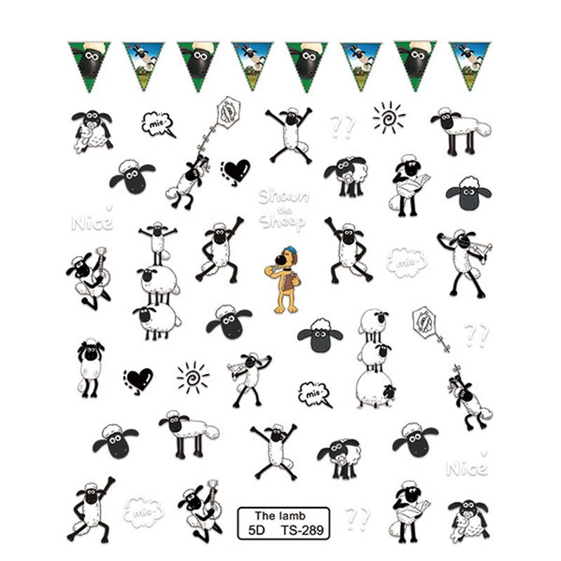 Japanese Anime Black & White Little Sheep 5D Nail Art Stickers - DIY Thin & Tough Self-Adhesive Animal Series
