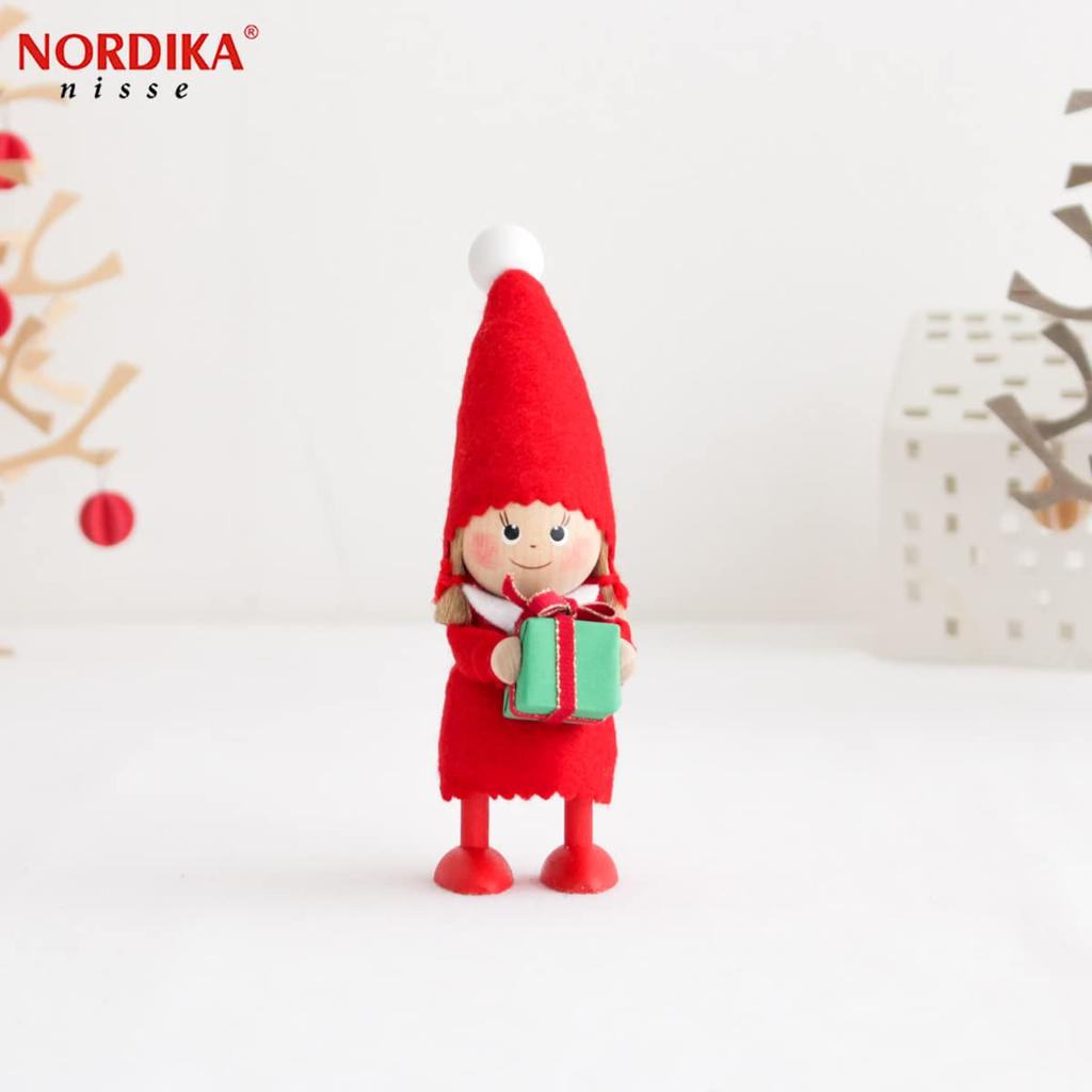 NORDIKA Nisse Christmas Wooden Girl with Green Doll, Present,