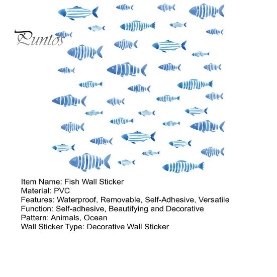 DIY Seabed Wall Murals Watercolor Blue Fish Decals, Striped Ocean Sea Life Stickers, Removable Self-Adhesive Layered School of Decor Coastal