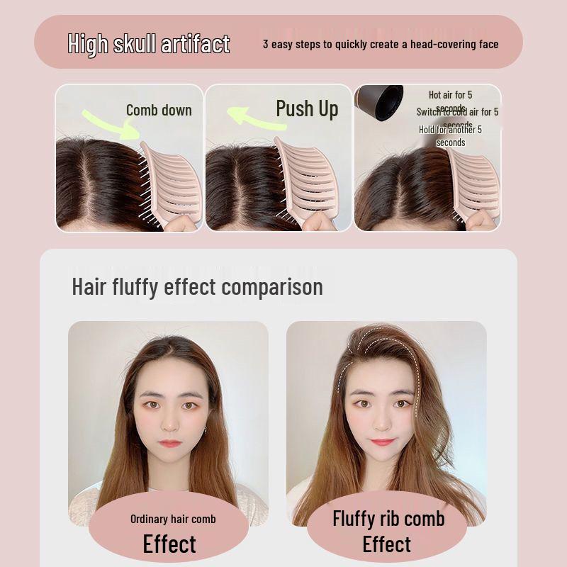 Cherry Blossom Pink Fluffy Curved Skull Rib Comb Brush for Home & Travel