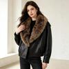 Womens Faux Leather Biker Jacket With Removable Fur Collar Streetwear Chic Outerwear