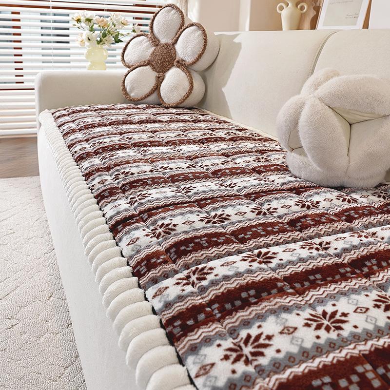 

Рождественский чехол на диванную подушку, плюшевый, утолщенный, зимний, теплый, нескользящий, чехол для дивана L-образной формы, татами, коврик для гостиной, домашний рождественский декор 70x70cm S