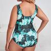Plus Size Swimsuit One Piece Zipper Front Military Printing Swimsuits Woman 2024 Big Size Swimwear Bikinis