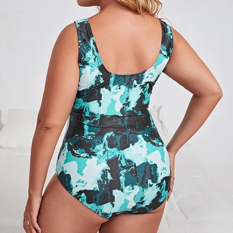 Plus Size Swimsuit One Piece Zipper Front Military Printing Swimsuits Woman 2024 Big Size Swimwear Bikinis