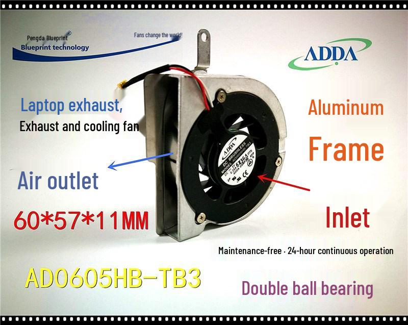 Silent AD0605HB-TB3 6CM 5V Laptop Turbo Ball Bearing Cooling Fan 2.0 Plug, Two PIN