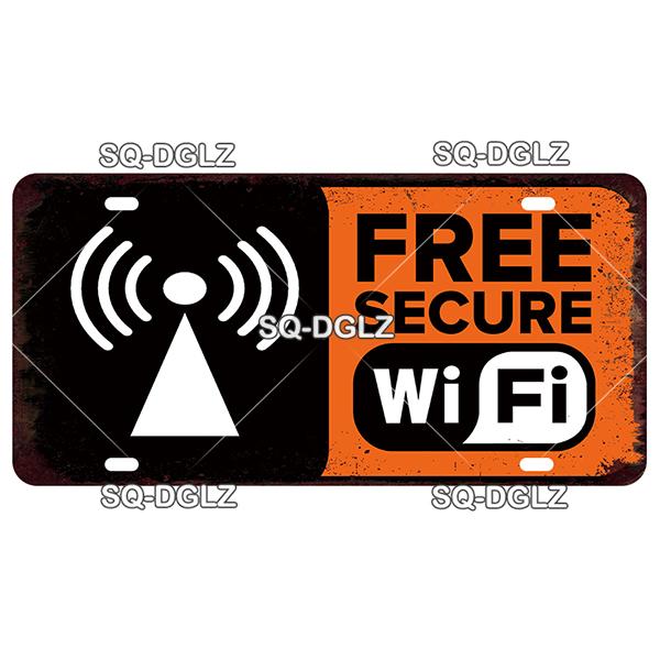 SQ-DGLZ Warning Beware Of License Plate WIFI Tin Sign State Wall Decoration Metal Sign Home Decor Painting Plaques Art Poster