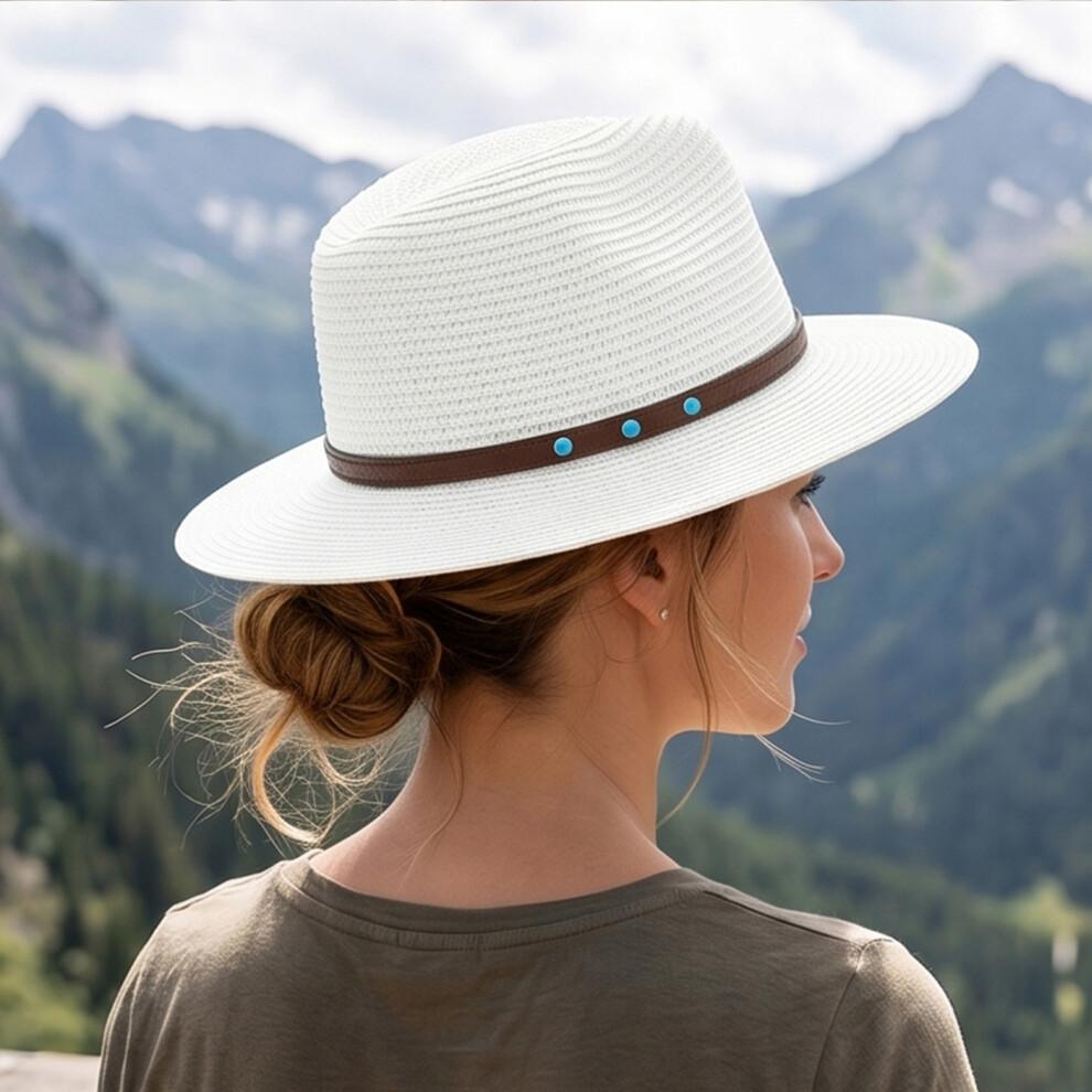 (Talla Única, Blanco) Sombrero de Paja Panama para Hombre, Sombrero de Sol de Ala Ancha Ligero de Verano para Playa al Aire Libre