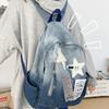 Gradientní džínový hvězdný batoh ve vintage stylu, unisex školní taška pro teenagery a vysokoškoláky, lehký prodyšný cestovní denní batoh
