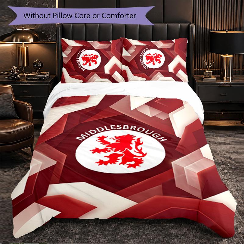 Biancheria da letto a tema Middlesbrough FC Set 3 Pezzi Copripiumino Biancheria da letto Decorativa per Camera Adolescenti Decorazione Casa