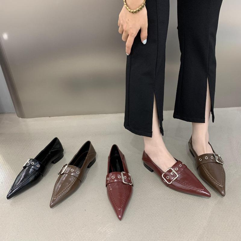 New Design Women Luxury Black Red Moccasins Fashion Pointed Toe Loafers Ladies Black Ballet Flat Leather Shoes 35-41