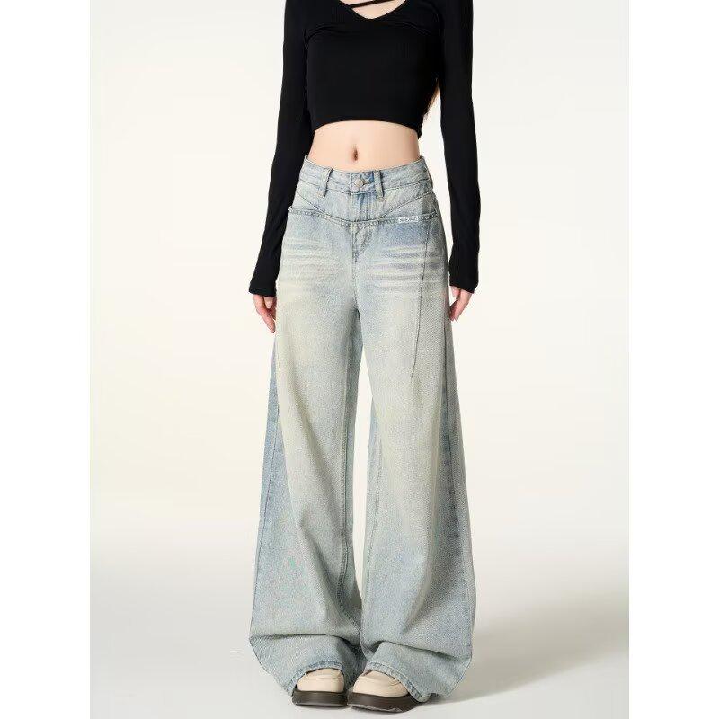 

American Retro Wide-Leg Jeans: Women s Spring & Fall Pear-Shaped Slimming Loose A-Line Drape, Large Leg Floor-Length Pants. 3XL светло-синий