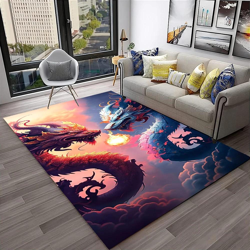 3D China Dragon Myth Art Cartoon Carpet Rug for Home Living Room Bedroom Sofa Doormat Decor,Kid Play Area Rug Non-slip Floor Mat