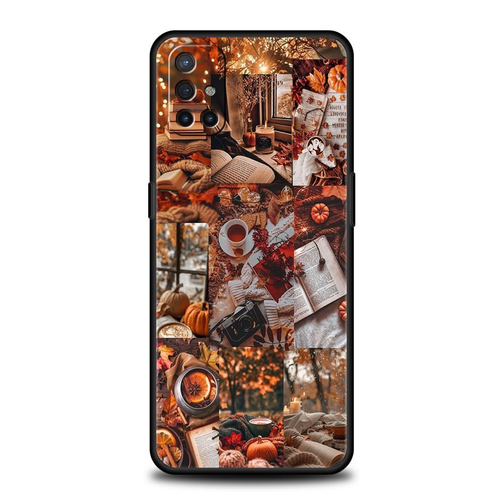 Phone Case For Oneplus 13R 13 12 10T 11 R10 Nord N100 N200 N10 9 9R CE 2 3 Z Pro Lite 5G Soft TPU Pumpkin Autumn Leaves Coffee