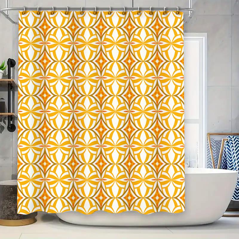 

Modern Yellow White Geometric Shower Curtain For Bathroom Decor Printed Polyester Waterproof Bath Mat Cover With Hook Rings Set W60H190(CM)-1 Pcs
