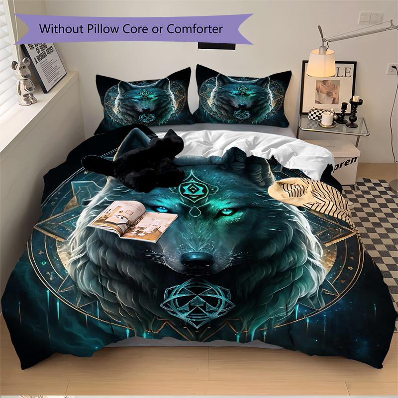 3pcs Enchanted Wolf Bedding Set - 1 Soft Quilt Cover + 2 Pillowcases, Machine Washable - Suitable for All Seasons, Perfect Gift for Friends