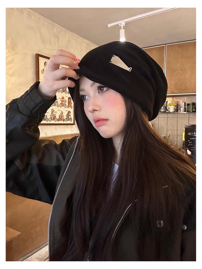 Korean-Style Oversized Pullover Hat for Women - Fashionable Autumn/Winter Design with Face Framing