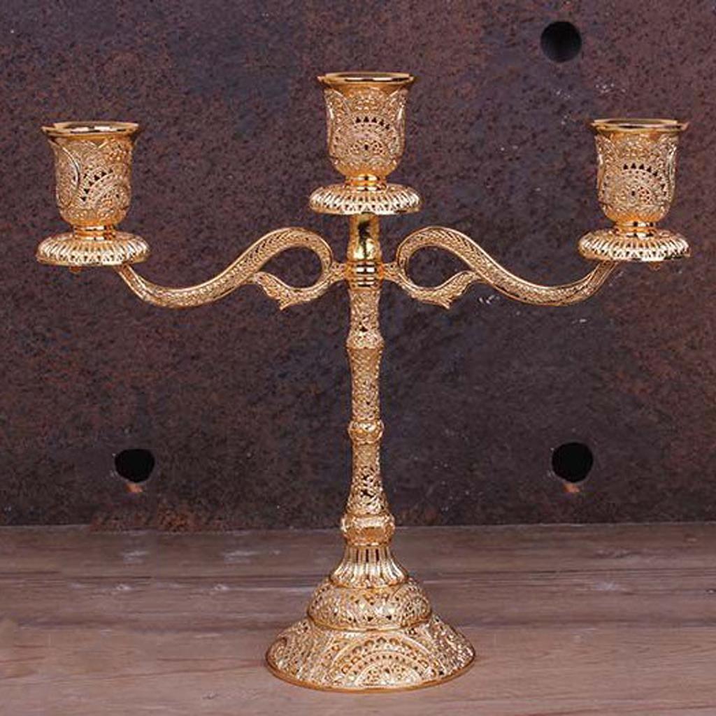 Classic Alloy Candelabra Candle Holder Vintage Style 3 Arms Candlestick for Dinner and Wedding Centerpieces